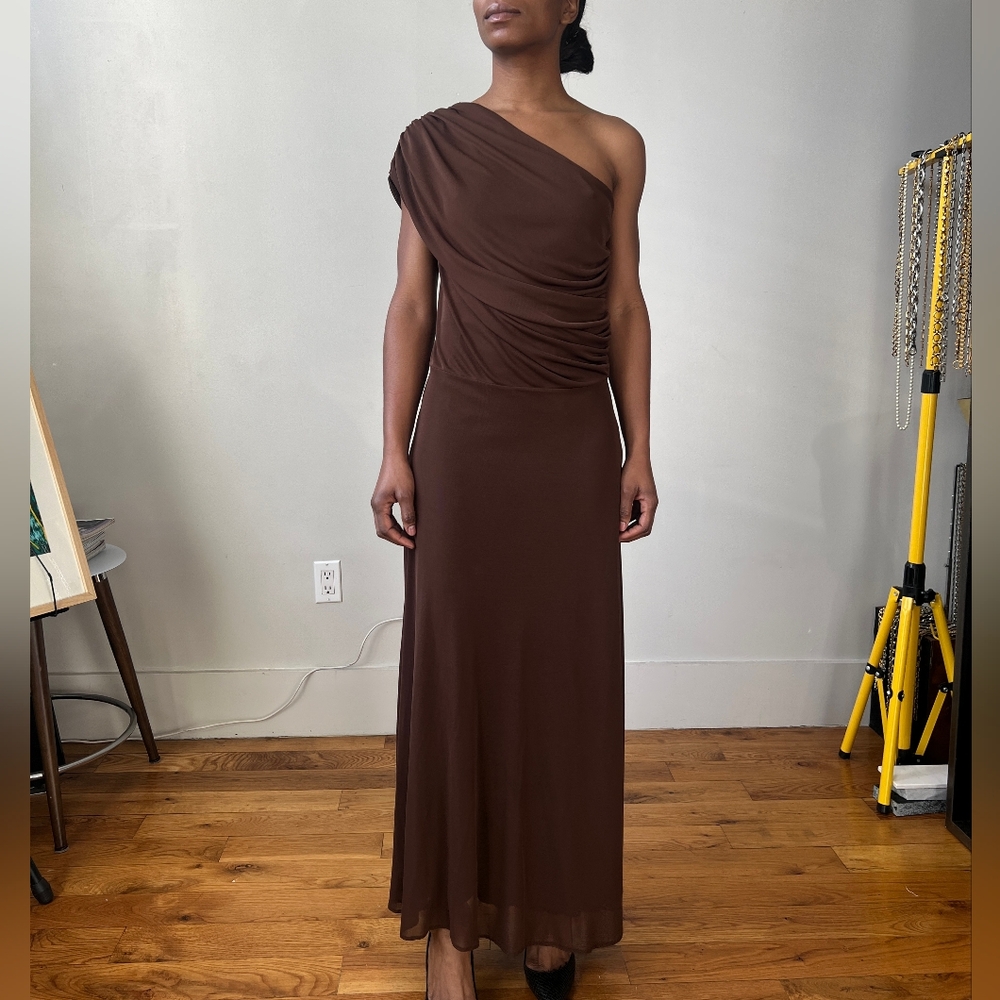 Zara Chocolate One-Shoulder Dress